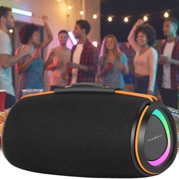 Bluetooth 5.4 Lautsprecher, 60W - Mobiler kabelloser Musik-Speaker, tragbar mit Akku für Outdoor & Zuhause, satter Sound, Schwarz/Orange