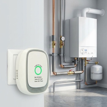 Preview: Gasmelder für die Steckdose – Methan & Erdgas Detektor mit 70dB Alarm & LED-Ring – EN50194 zertifiziert – Gaswarner für Küche, Therme & Heizung