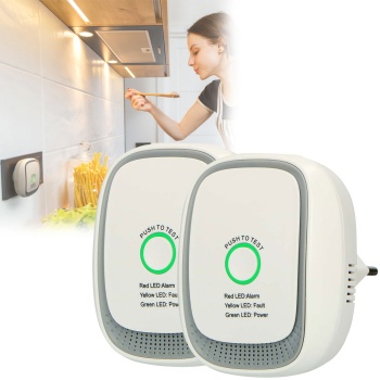 2er-Set Gasmelder für die Steckdose – Methan & Erdgas Detektor mit 70dB Alarm & LED-Ring – EN50194 zertifiziert – Gaswarner für Küche, Therme & Heizung