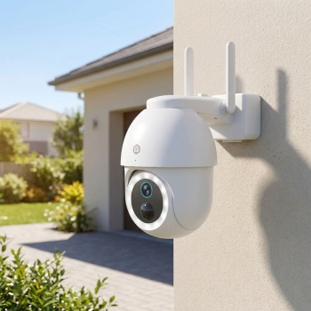 4K Wi-Fi Outdoor Kamera mit Akku & Solar-Option, PTZ 355° Schwenkbar, Farb-Nachtsicht, Flutlicht, Sirene, IP65 Wasserdicht & Alexa/Google Support