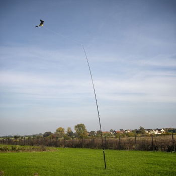 Preview: Vogelabwehr-Drachen Set: Grosse fliegende Vogelscheuche mit robustem 9m Fiberglas Teleskopstab für Garten, Felder & Fischteiche