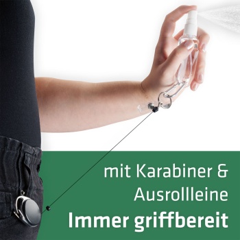 Preview: Wespenabwehr Sprühflasche 3er Set mit Karabiner & 65cm Abrollclip - Natürliche Wespenvertreibung ohne Chemie mit Wasser für unterwegs