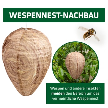 Preview: Wespennest Attrappe 2er-Set aus stabilem Polyester - Natürliche Wespenabwehr ohne Chemie für Vordach, Terrasse, Carport und Pergola - Wespenschreck