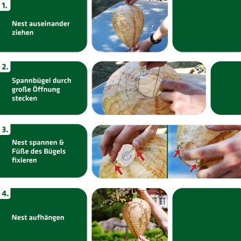 Preview: Wespennest Attrappe 2er-Set aus Papier - Natürliche Wespenabwehr ohne Chemie für Vordach, Terrasse, Carport und Pergola - Wespenschreck