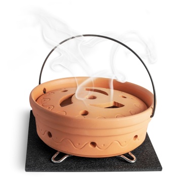 Wespen-Verdufter Kaffee - Feuerfestes Tongefäss zum Räuchern von Kaffeepulver - Natürlicher Wespenschreck mit Untersetzer & Drahtbügel zum Aufhängen