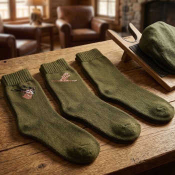 3er-Pack hochwertige Jagdsocken in Khaki, Gr. 43/46 – Mit Hirsch-Motiv, Ente-Motiv & Uni-Design – Atmungsaktive & bequeme Socken für die Jagd & Outdoor