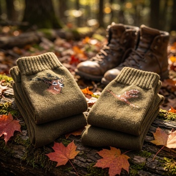 Preview: 3er-Pack hochwertige Jagdsocken in Khaki, Gr. 43/46 – Mit Hirsch-Motiv, Ente-Motiv & Uni-Design – Atmungsaktive & bequeme Socken für die Jagd & Outdoor