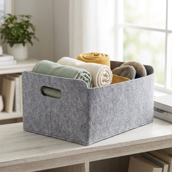 Aufbewahrungskorb aus Filz in Grau – Praktischer Ordnungshelfer mit robusten Henkeln – Vielseitige Aufbewahrungsbox für Regale & Schränke – 25x31x15 cm