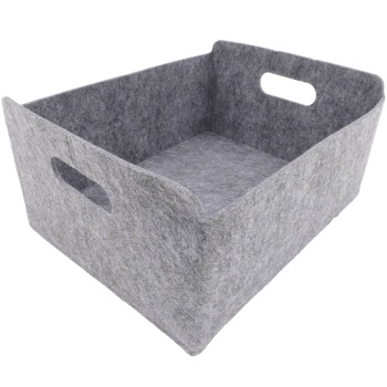 Preview: Aufbewahrungskorb aus Filz in Grau – Praktischer Ordnungshelfer mit robusten Henkeln – Vielseitige Aufbewahrungsbox für Regale & Schränke – 25x31x15 cm