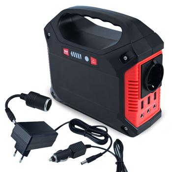 Preview: Tragbare Powerstation & Solar-Generator, 155 Wh, 180 Watt, Akku mit 230V & 12V, Leuchte, USB, Reise, Camping, Notstrom