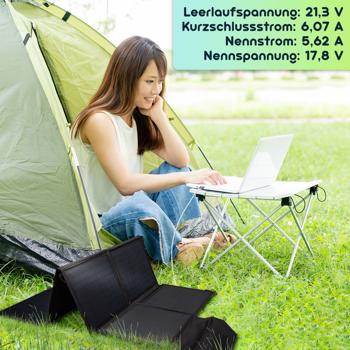 Preview: Faltbares Solarpanel, hocheffiziente 18 V & 100 Watt, 8 monokristalline Solarzellen, nur 4,4 kg, für Powerstations im Bereich Outdoor und Camping 