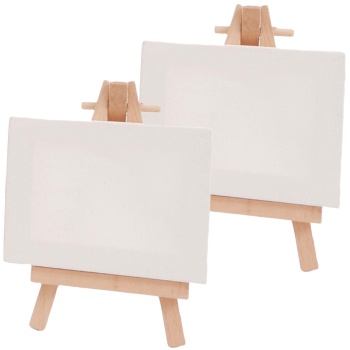 Preview: 2er-Set Mini Holz Staffelei inkl. Leinwand (7 x 9 cm) – Perfektes Set für kreative Kunstwerke, Tischdeko, Hochzeitskarten oder kleine DIY Bastelprojekte zu Hause