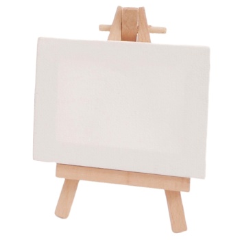 Preview: 2er-Set Mini Holz Staffelei inkl. Leinwand (7 x 9 cm) – Perfektes Set für kreative Kunstwerke, Tischdeko, Hochzeitskarten oder kleine DIY Bastelprojekte zu Hause