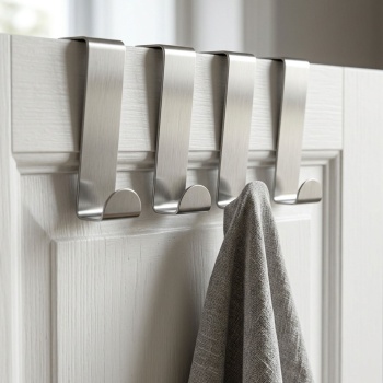 Preview: Türhaken Edelstahl 8er Pack - Türgarderobe ohne Bohren zum Einhängen, robuste Kleiderhaken für Türfalz bis 1,9 cm, für Bad, Schlafzimmer & Schränke