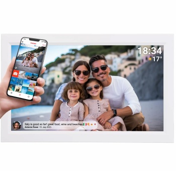 Preview: Interaktiver digitaler Bilderrahmen mit WLAN, Weiss - Grosser Full HD Fotorahmen 15.6 Zoll als smarte Geschenkidee für Oma, Opa und Familie
