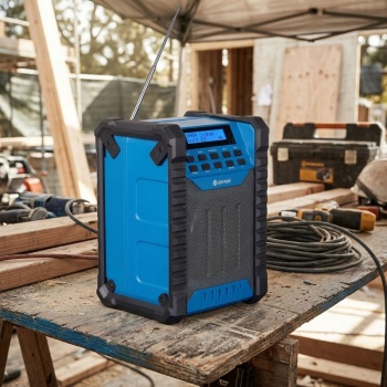 Preview: Robustes Akku Baustellenradio: Leistungsstarkes DAB+ FM Werkstattradio mit Bluetooth & USB-C - Wasserdichtes Outdoor Radio für Handwerker