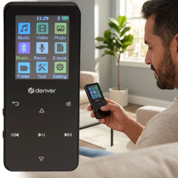 Vielseitiger MP4 Player Schwarz, Bluetooth & 3,5 mm AUX – Kompakter MP3 Mediaplayer 4GB für Sport & Reisen – Top Sound & E-Book Funktion, 1.8" IPS