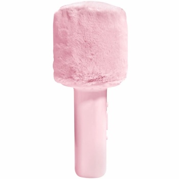 Preview: Bluetooth Karaoke Mikrofon mit Lautsprecher & flauschiger Oberseite Rosa – Tolles Bluetooth Party Mikrophon für Gesang, Feiern & Spass unterwegs