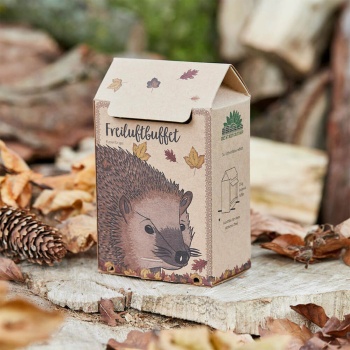 Preview: Freiluftbuffet Igel - Igelfutter Futterstation Komplettset - Artgerechtes Igelfutter mit Insekten - Plastikfreie Box, Made in Germany