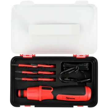 Preview: Kompaktes Akkuschrauber Set mit 6 Bits, USB Ladekabel & Box – Handlicher Minischrauber für Heimwerker, Möbelmontage, Haushalt & Reparatur