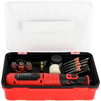 Preview: Akku Mini Schleifer 8V Set – Vielseitiges Multitool zum Schleifen, Schmirgeln & Polieren mit LED, Zubehör & Aufbewahrungsbox für Heimwerker