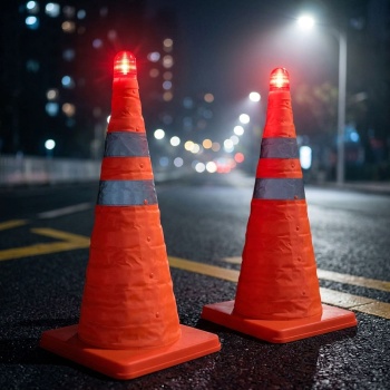 2er-Set Faltbarer Verkehrskegel 50 cm mit Sicherheitslampe & reflektierenden Streifen - Kompakter Warnkegel für Auto & Notsituationen