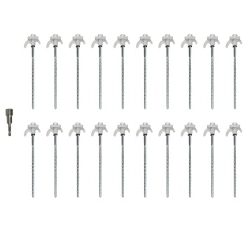 Preview: Praktisches Schraubhering Set 20 Stück mit Adapter für Zelt & Vorzelt – Stabile Schraubheringe 20,5 cm für Camping auf jedem Boden