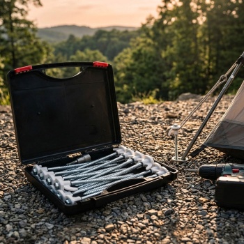 Praktisches Schraubhering Set 20 Stück mit Adapter für Zelt & Vorzelt – Stabile Schraubheringe 20,5 cm für Camping auf jedem Boden