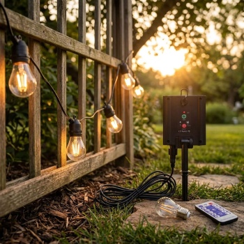Preview: Solar LED Lichterkette Warmweiss 8m: 10 Lampen, IP44 Wetterfest - Mit Fernbedienung, perfekt für Garten, Balkon, Terrasse & als Party Deko