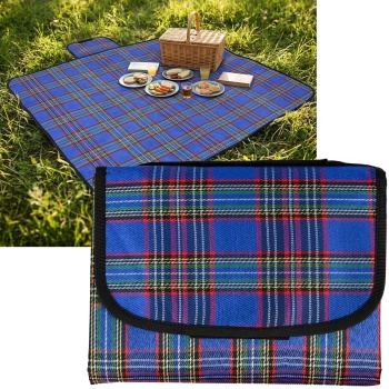 Picknickdecke in Blau kariert (150x130 cm), wasserabweisend – Leicht, faltbar & ideal für Garten, Park, Strand, Camping und den Urlaub unterwegs