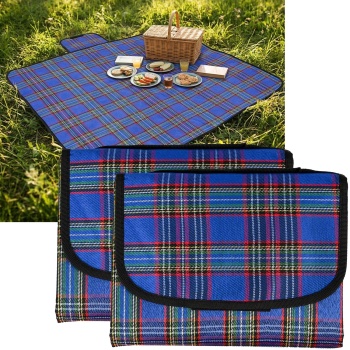 2er-Set Picknickdecke in Blau kariert (150x130 cm), wasserabweisend – Leicht, faltbar & ideal für Garten, Park, Strand, Camping und den Urlaub unterwegs
