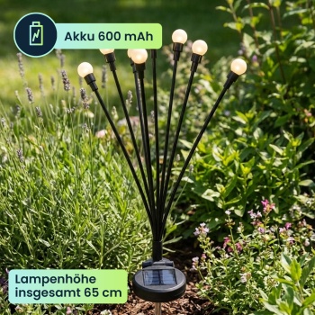 Preview: 2er-Set Solar Glühwürmchenlicht für Garten: 8 bewegliche Leuchtkugeln mit 2 Modi, Erdspiess für stimmungsvolle Gartenbeleuchtung, 65 cm Höhe, wetterfest