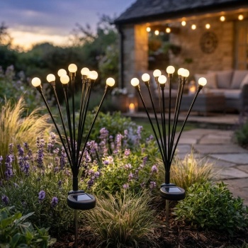 2er-Set Solar Glühwürmchenlicht für Garten: 8 bewegliche Leuchtkugeln mit 2 Modi, Erdspiess für stimmungsvolle Gartenbeleuchtung, 65 cm Höhe, wetterfest