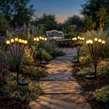 4er-Set Solar Glühwürmchenlicht für Garten: 8 bewegliche Leuchtkugeln mit 2 Modi, Erdspiess für stimmungsvolle Gartenbeleuchtung, 65 cm Höhe, wetterfest