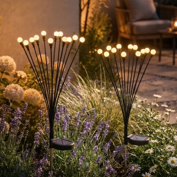 2er-Set Solar Glühwürmchenlicht für Garten: 12 bewegliche Leuchtkugeln mit 2 Modi, Erdspiess für stimmungsvolle Gartenbeleuchtung, 65 cm Höhe, wetterfest