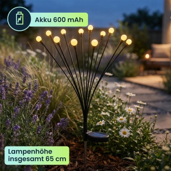 Preview: 4er-Set Solar Glühwürmchenlicht für Garten: 12 bewegliche Leuchtkugeln mit 2 Modi, Erdspiess für stimmungsvolle Gartenbeleuchtung, 65 cm Höhe, wetterfest