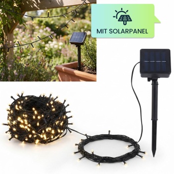 Preview: 2er-Set Solar Lichterkette mit je 100 warmweissen LEDs für den Aussenbereich: je 12,5m Gesamtlänge, automatischer Dämmerungssensor, ideal für Garten, Balkon & Terrasse