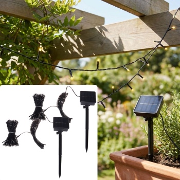 2er-Set Solar Lichterkette mit je 100 warmweissen LEDs für den Aussenbereich: je 12,5m Gesamtlänge, automatischer Dämmerungssensor, ideal für Garten, Balkon & Terrasse