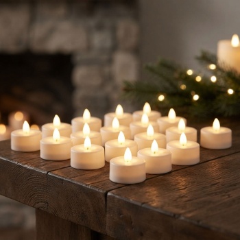 20 LED Teelichter warmweiss mit Flackereffekt in Box - Elektrische Teelichter mit Batterie für Dekoration, Hochzeit, Geburtstag & Party, Weiss