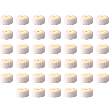 Preview: 40 LED Teelichter warmweiss mit Flackereffekt in Box - Elektrische Teelichter mit Batterie für Dekoration, Hochzeit, Geburtstag & Party, Weiss