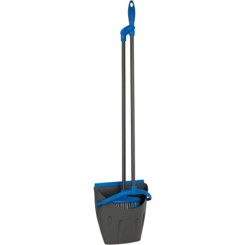 Preview: Kehrgarnitur mit langem Stiel, Stehende Kehrschaufel und Besen für rückenschonendes Kehren, Ergonomisches Set in Blau und Grau, Schaufel ca. 95 cm