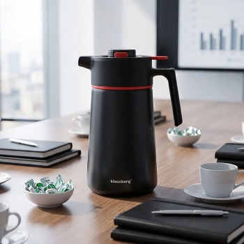 Konferenzthermoskanne 2,5L Edelstahl Schwarz-Rot - BPA-freie Isolierkanne mit Einhand-Automatik & grosser Öffnung für heisse & kalte Getränke