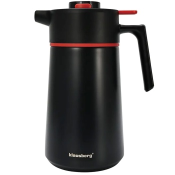 Preview: Konferenzthermoskanne 2,5L Edelstahl Schwarz-Rot - BPA-freie Isolierkanne mit Einhand-Automatik & grosser Öffnung für heisse & kalte Getränke
