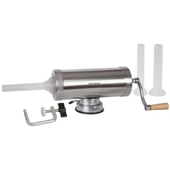 Preview: Manueller Wurstbereiter 2,5kg Edelstahl mit 3 Füllröhren Ø15, 19, 22 mm - Wurstfüllmaschine mit Handkurbel, Saugnapf & Klemmhalterung