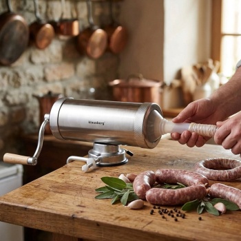 Manueller Wurstbereiter 2,5kg Edelstahl mit 3 Füllröhren Ø15, 19, 22 mm - Wurstfüllmaschine mit Handkurbel, Saugnapf & Klemmhalterung