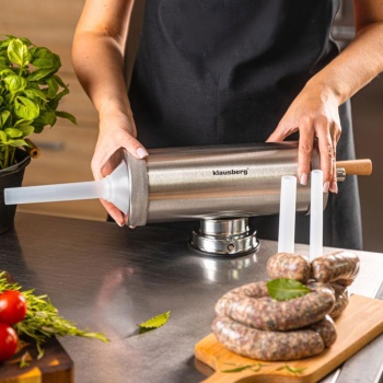 Preview: Manueller Wurstbereiter 2,5kg Edelstahl mit 3 Füllröhren Ø15, 19, 22 mm - Wurstfüllmaschine mit Handkurbel, Saugnapf & Klemmhalterung