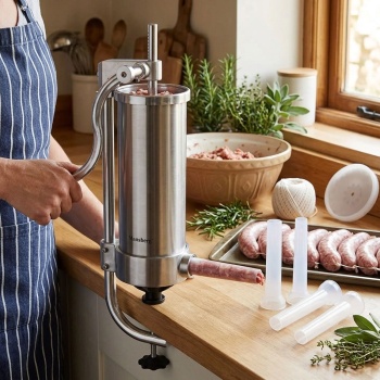 Manueller Wurstbereiter 3kg Edelstahl mit 4 Füllröhren Ø15, 19, 22, 25 mm - Wurstfüllmaschine mit Handkurbel, Saugnapf & Klemmhalterung