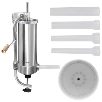 Preview: Manueller Wurstbereiter 3kg Edelstahl mit 4 Füllröhren Ø15, 19, 22, 25 mm - Wurstfüllmaschine mit Handkurbel, Saugnapf & Klemmhalterung