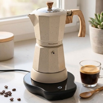 Elektrische Espresso-Kaffeemaschine & Espressokocher im Mokka Stil beige: 500 W, 300 ml für 6 Tassen, edler Kaffeebereiter für Zuhause