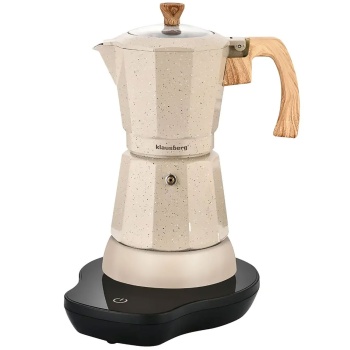 Preview: Elektrische Espresso-Kaffeemaschine & Espressokocher im Mokka Stil beige: 500 W, 300 ml für 6 Tassen, edler Kaffeebereiter für Zuhause